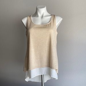 White House Black Market Sleeveless Crew Neck Knit Tunic Top Cream Size S